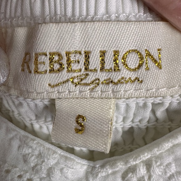 Rebellion Women's Size S White Lace Crop Cami Top Smocked V-neck Sleeveless - Picture 6 of 16